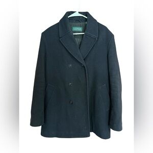 Ralph Lauren Navy Double-Breasted Wool Blend Peacoat